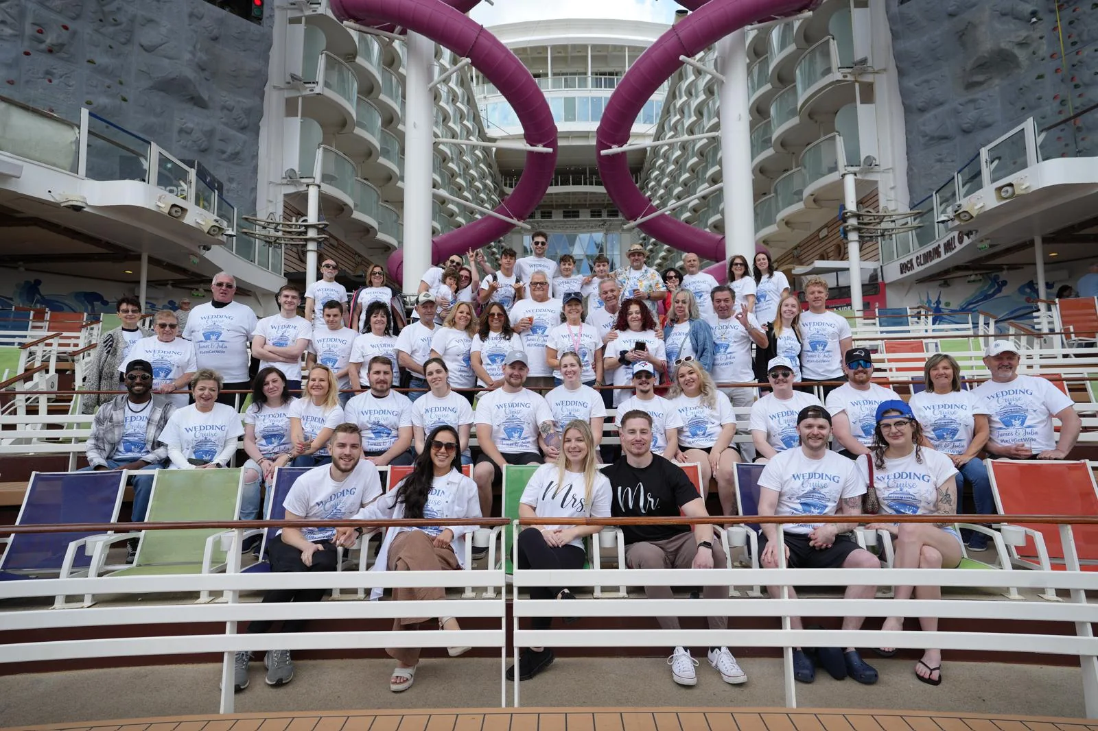 Large cruise group aboard a ship